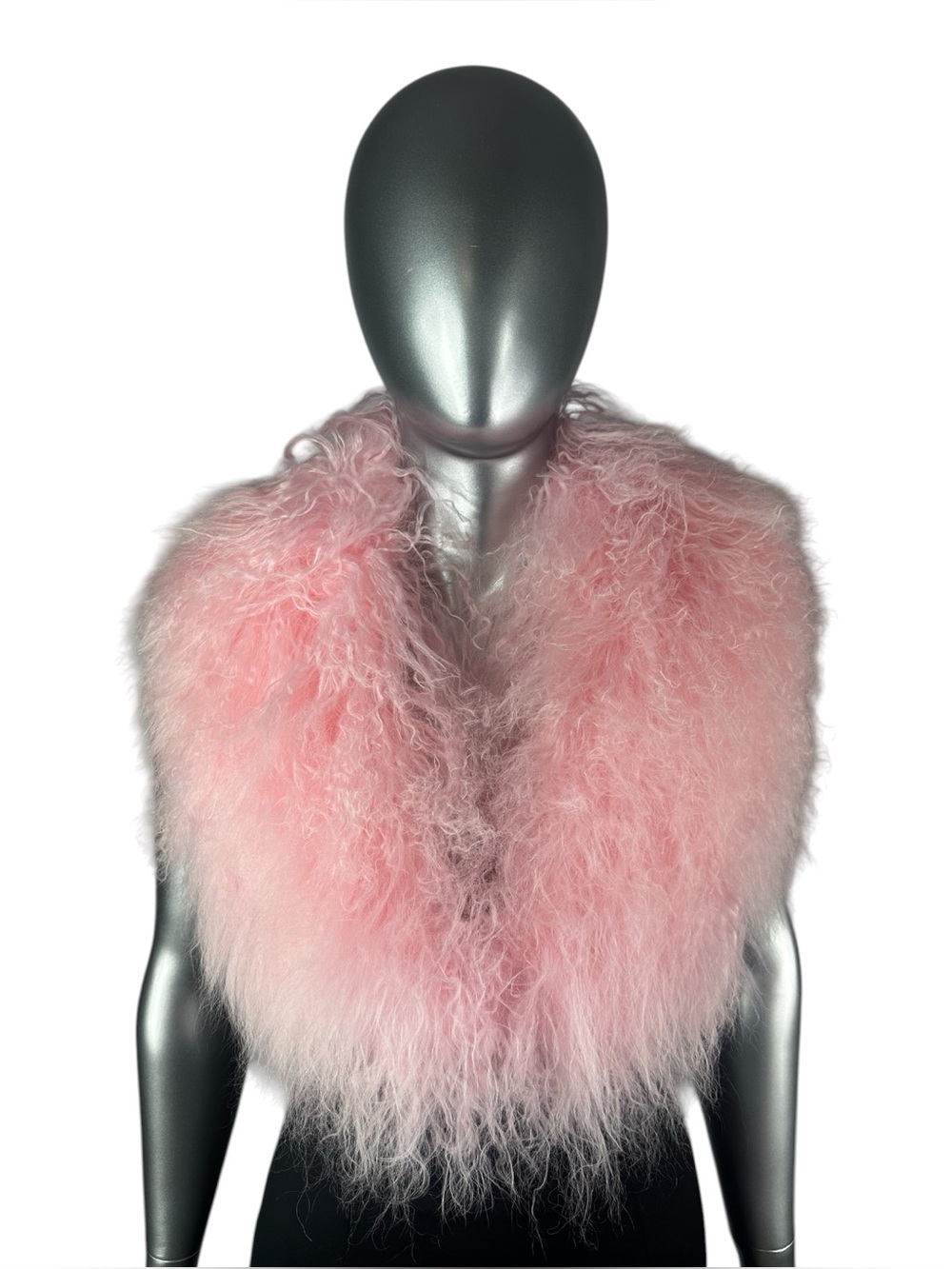 PINK MONGOLIAN LAMB Shawl Collar, 42” L, Certified Vintage Fur